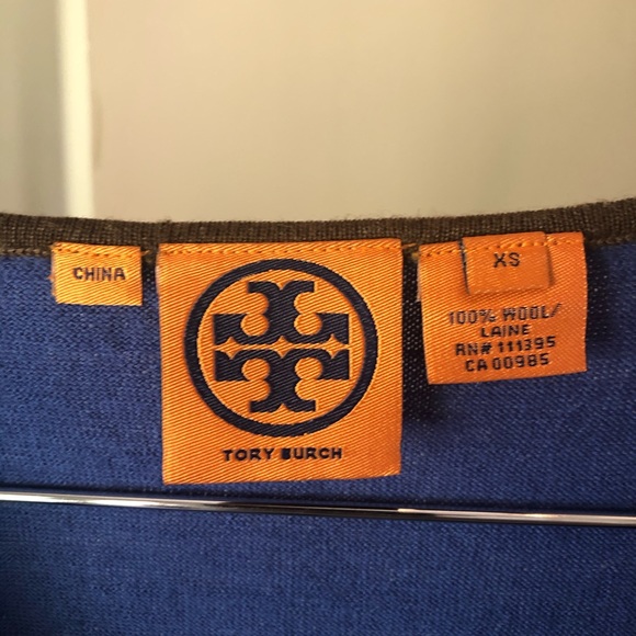 Tory Burch Sweater Vest Blue & Brown 100% Wool XS - Picture 2 of 8